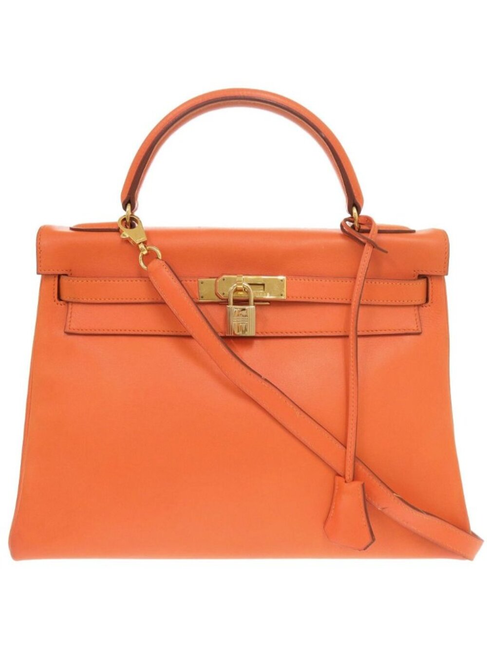 Hermes Kelly 32 Retourne Voga River Orange Gold Handbag
